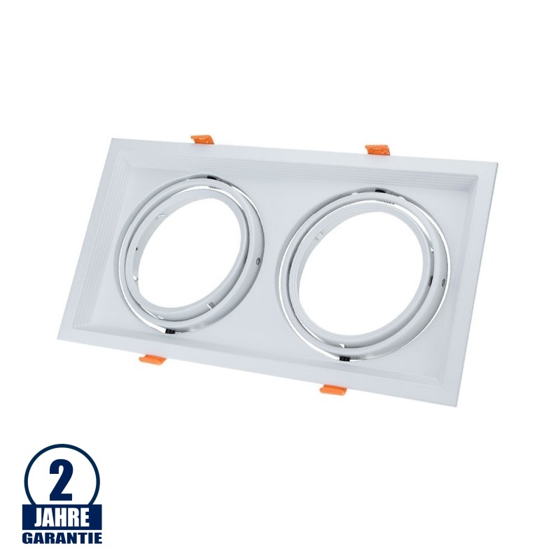 Einbaurahmen für LED AR111 Rechteckig 335x185mm Schwenkbar 2 Spots Weiß 2er Packung