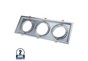 Einbaurahmen für LED AR111 Rechteckig 485x185mm Schwenkbar 3 Spots Silber 2er Packung