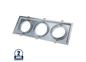 Einbaurahmen für LED AR111 Rechteckig 485x185mm Schwenkbar 3 Spots Silber 2er Packung