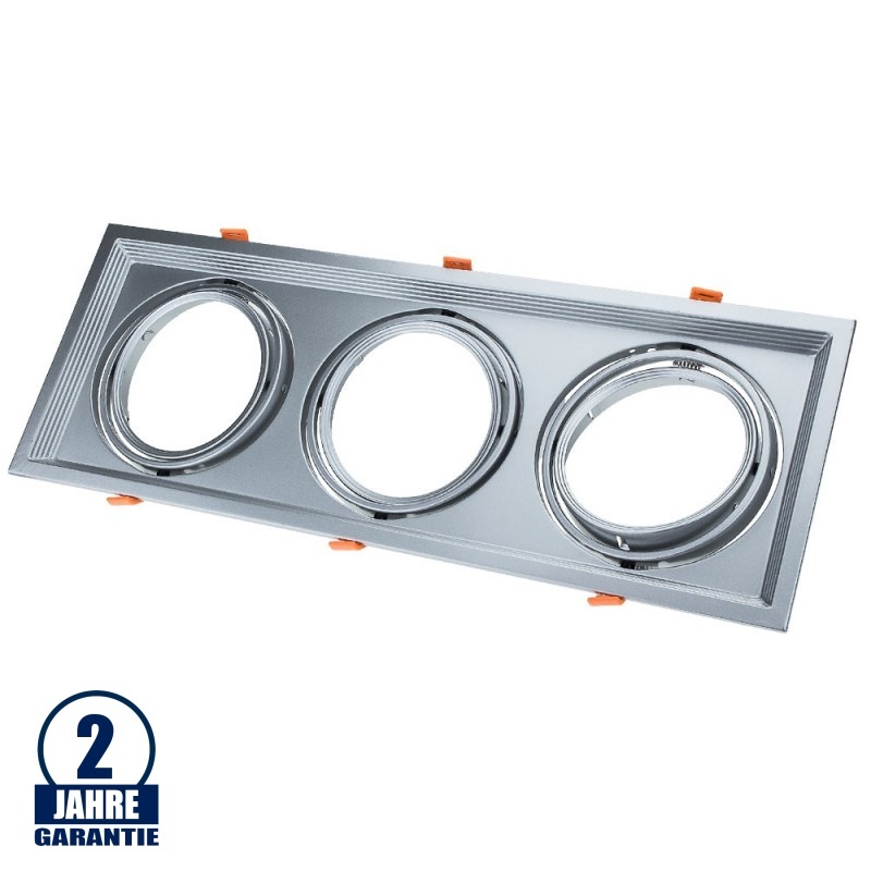 Einbaurahmen für LED AR111 Rechteckig 485x185mm Schwenkbar 3 Spots Silber 2er Packung