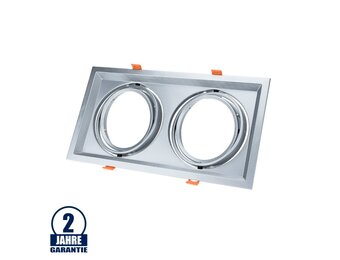 Einbaurahmen für LED AR111 Rechteckig 335x185mm Schwenkbar 2 Spots Silber 2er Packung