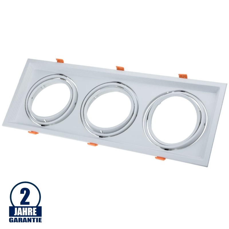 Einbaurahmen für LED AR111 Rechteckig 485x185mm Schwenkbar 3 Spots Weiß 2er Packung