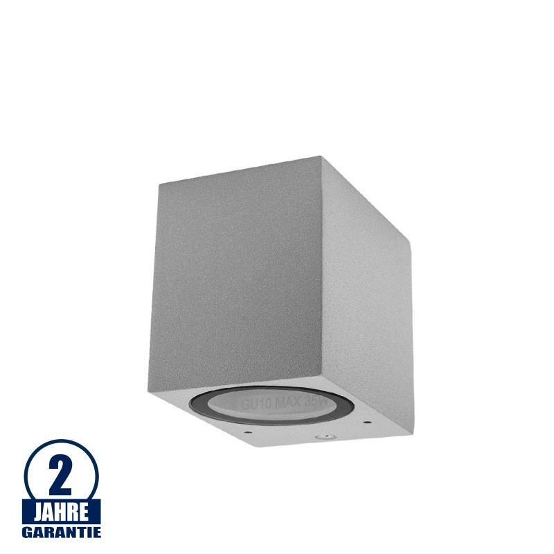 Wandleuchte mit GU10 Fassung 1-fach Quader Silber IP54