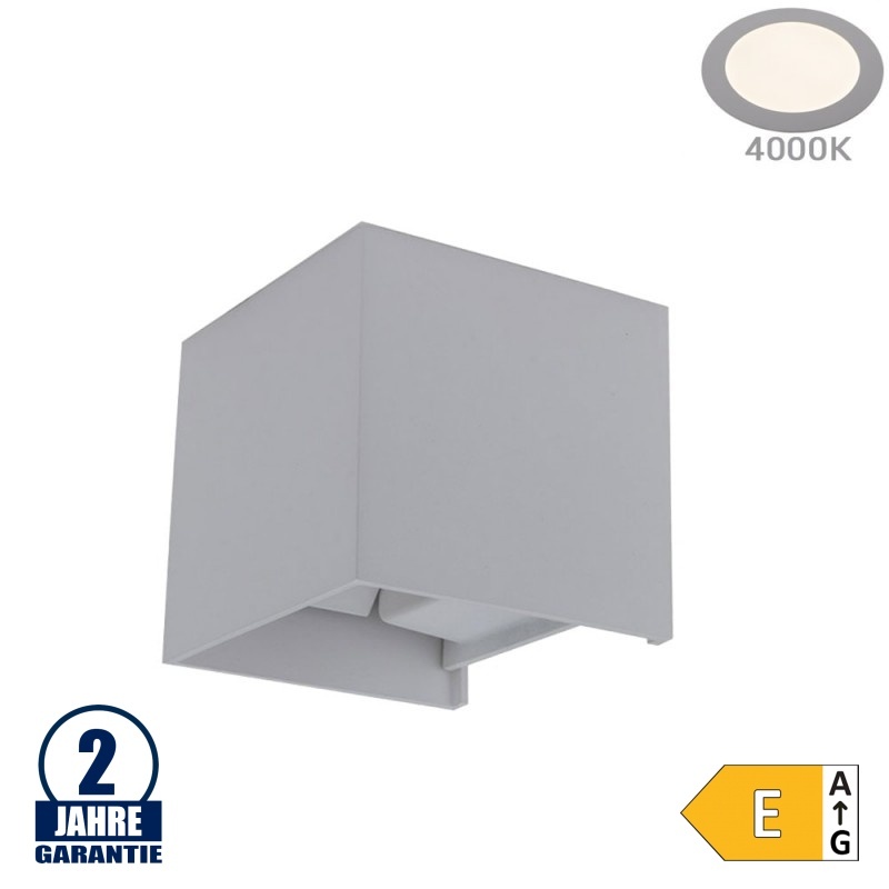 6W LED Wandleuchte Würfel Up and Down Grau IP54 Neutralweiß
