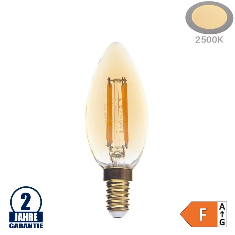 4W LED Vintage E14 C35 Kerze Gold Glas Warmweiß 2500K