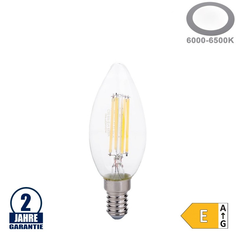 6W LED FILAMENT E14 C35 Kerze Glas 720 Lumen Kaltweiß