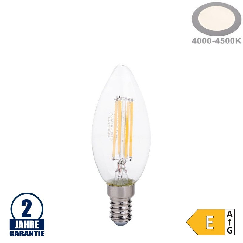 6W LED FILAMENT E14 C35 Kerze Glas 720 Lumen Neutralweiß