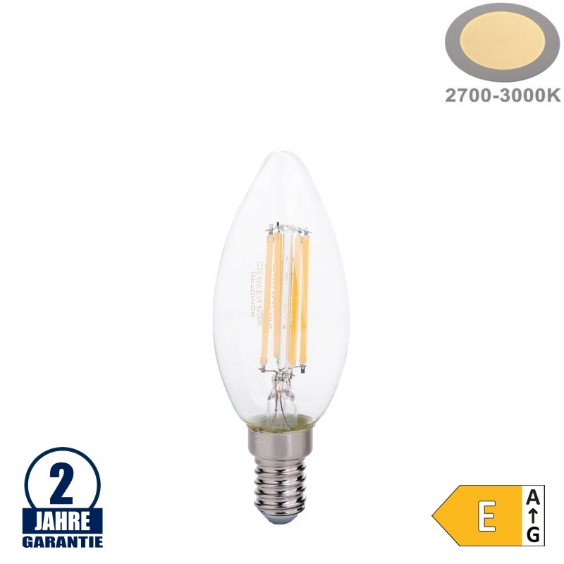 6W LED FILAMENT E14 C35 Kerze Glas 720 Lumen Warmweiß
