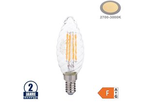 4W LED FILAMENT E14 C35 Gedrehte Kerze Glas 400 Lumen Warmweiß