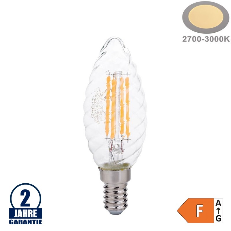 4W LED FILAMENT E14 C35 Gedrehte Kerze Glas 400 Lumen Warmweiß