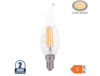 4W LED FILAMENT E14 C35 Gedrehte Windstoßkerze Glas 400 Lumen Warmweiß