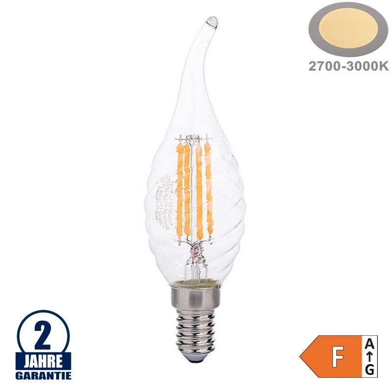 4W LED FILAMENT E14 C35 Gedrehte Windstoßkerze Glas 400 Lumen Warmweiß