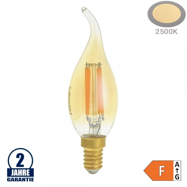 4W LED Vintage E14 C35 Windstoßkerze Gold Glas Warmweiß 2500K