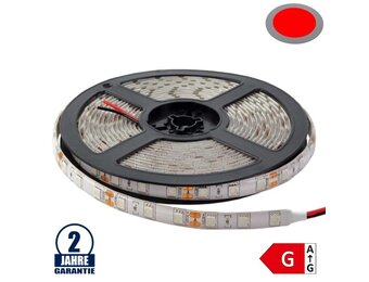 60SMD/m 14,4W/m 12V Led Streifen 5050 Rot Spritzwassergeschützt 5m