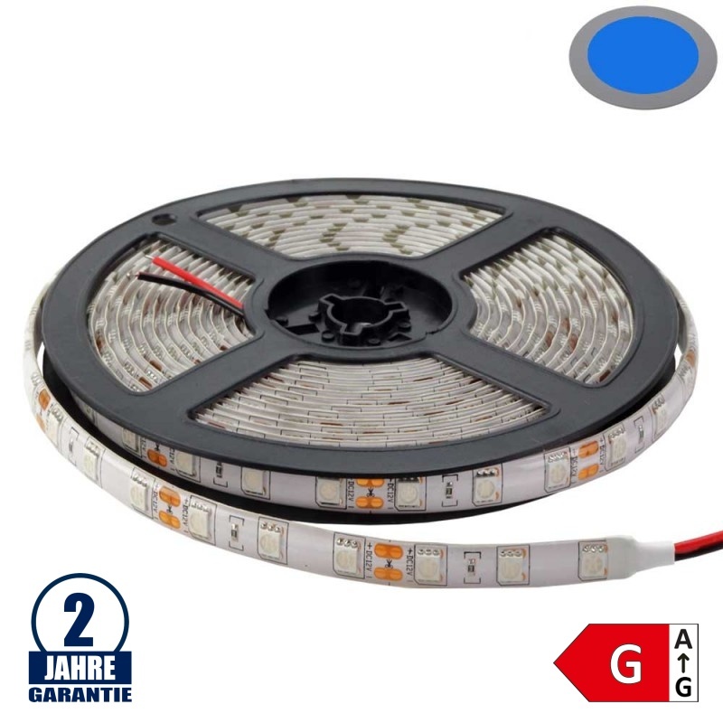 60SMD/m 14,4W/m 12V Led Streifen 5050 Blau Spritzwassergeschützt 5m