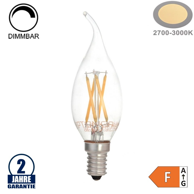 4W LED Vintage E14 C35 Windstoßkerze Glas Warmweiß Dimmbar
