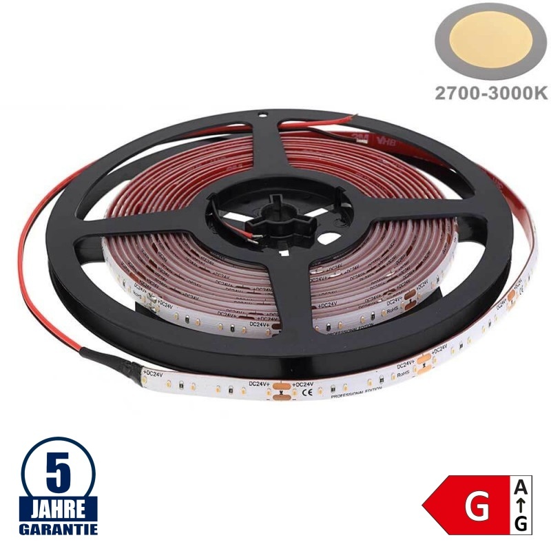 120SMD/m 9,6W/m 24V Professional LED Streifen 1808 Warmweiß Spritzwassergeschützt 5m