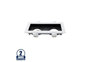 Einbaurahmen Alu für LED GU10 Rechteckig inkl. Fassung 2-fach Weiß/Schwarz