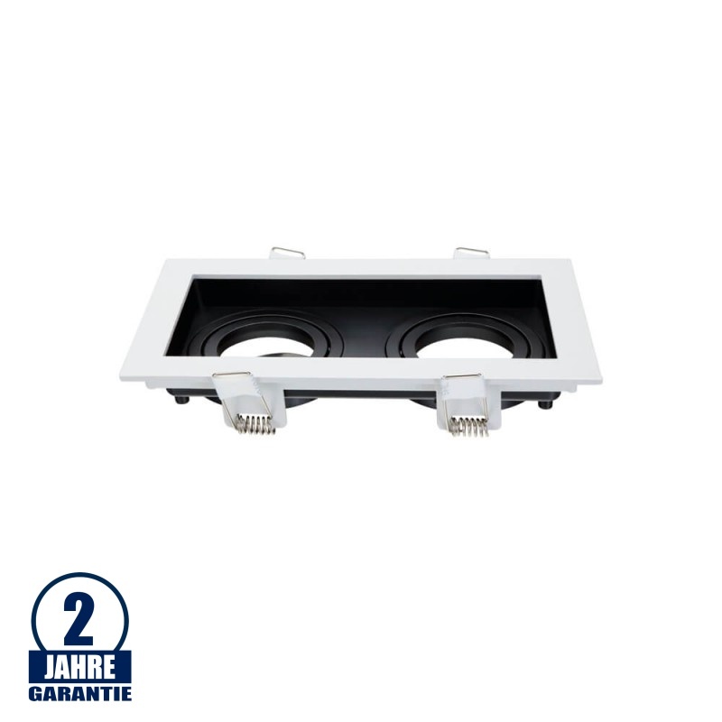 Einbaurahmen Alu für LED GU10 Rechteckig inkl. Fassung 2-fach Weiß/Schwarz