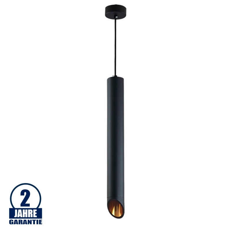 Pendelleuchte Slanted für GU10 50cm Schwarz mit goldenem Reflektor