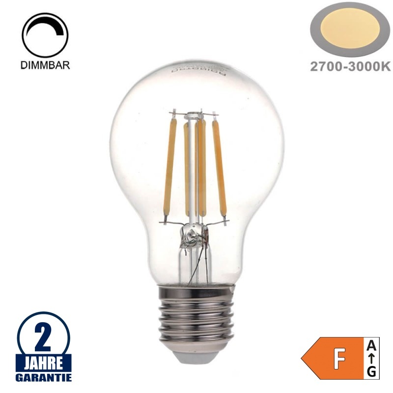 4W LED FILAMENT E27 A60 Birne Glas 470 Lumen Warmweiß Dimmbar