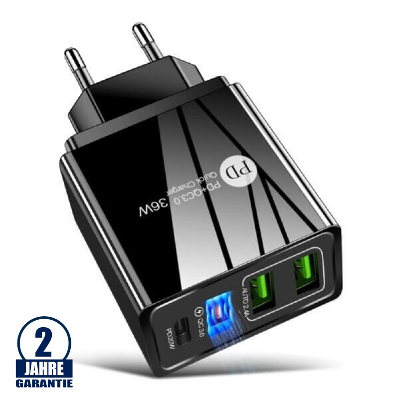 Schnellladegerät max.36W 3xUSB Schwarz