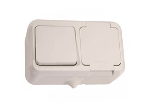 Aufputz Kombi Feuchtraum-Schalter u. Steckdose IP44 weiß 250V/16A