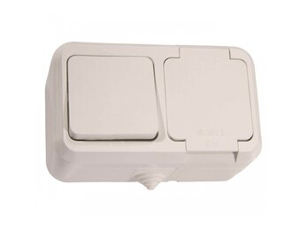 Aufputz Kombi Feuchtraum-Schalter u. Steckdose IP44 weiß 250V/16A