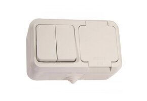 Aufputz Kombi Feuchtraum-Doppelschalter u. Steckdose IP44 weiß 250V/16A