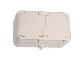 Aufputz Feuchtraumdoppelsteckdose IP44 weiß 250V/16A