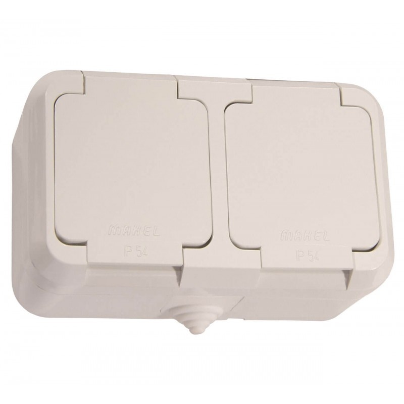 Aufputz Feuchtraumdoppelsteckdose IP44 weiß 250V/16A