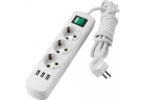 Steckdosenleiste mit Schalter u. USB Anschlüssen 3-fach 5m Kabel 250V/16A