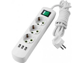 Steckdosenleiste mit Schalter u. USB Anschlüssen 3-fach 5m Kabel 250V/16A