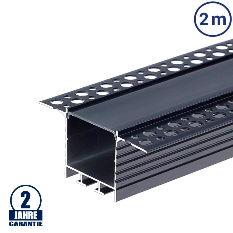 LED Profil 72x35mm Schwarz Trockenbau 2m SET mit schwarzer Abdeckung