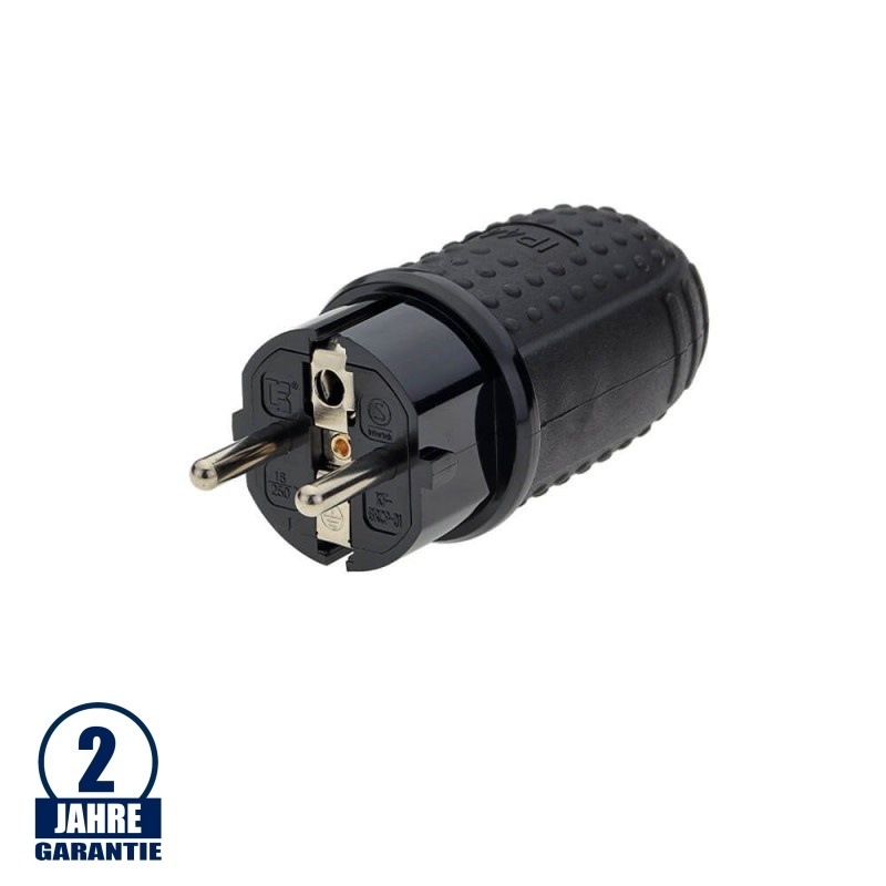Schutzkontakt-Stecker Gummi schwarz IP44 16A