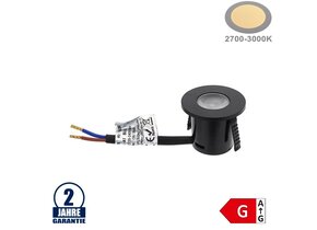 1W Möbeleinbauspot 230V Rund Schwarz Warmweiß