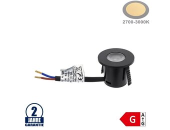 1W Möbeleinbauspot 230V Rund Schwarz Warmweiß