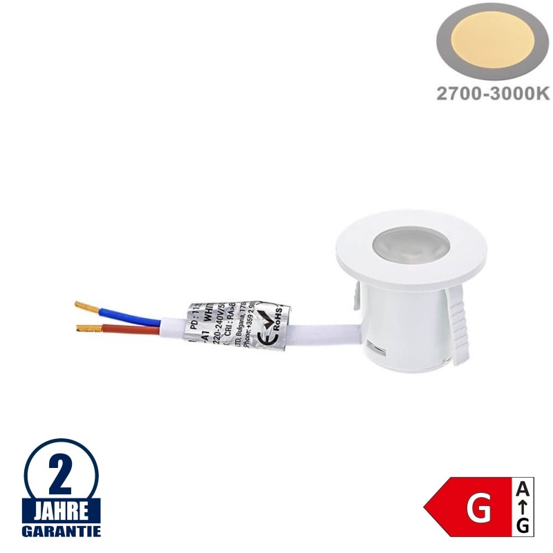 1W Möbeleinbauspot 230V Rund Weiß Warmweiß
