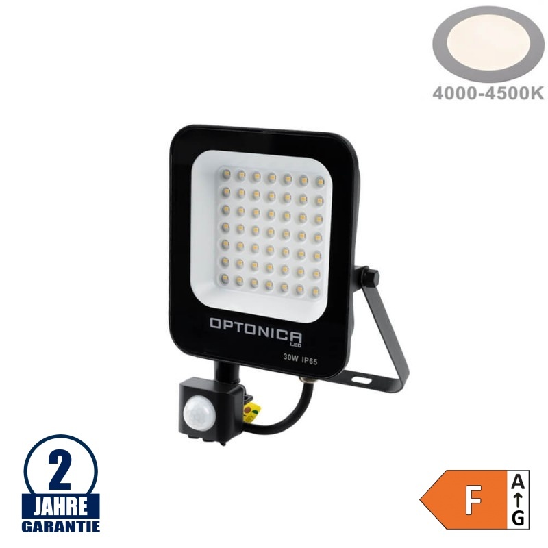 30W LED SMD Fluter schwarzes Gehäuse mit Bewegungsmelder Neutralweiß