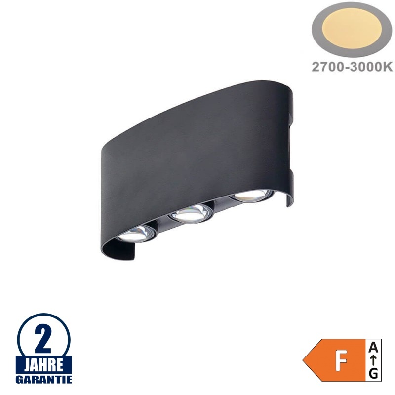 6W LED Wandleuchte Schwarz Warmweiß