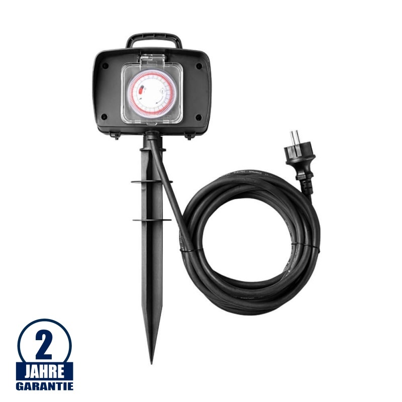 Erdspieß-Steckdose mit Zeitschaltuhr 2-fach 5m Kabel