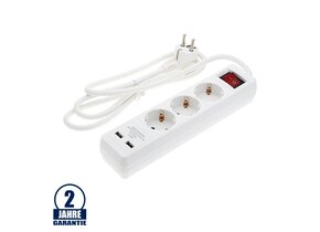Steckdosenleiste 3-fach 1,5m Kabel 16A mit Schalter u. USB-Anschluss