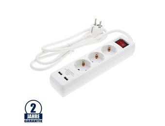 Steckdosenleiste 3-fach 1,5m Kabel 16A mit Schalter u. USB-Anschluss
