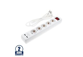 Steckdosenleiste 5-fach 1,5m Kabel 16A mit Schalter u. USB-Anschluss