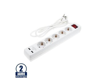 Steckdosenleiste 5-fach 1,5m Kabel 16A mit Schalter u. USB-Anschluss