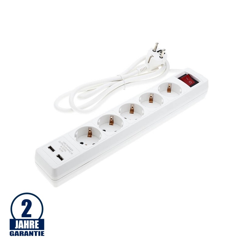 Steckdosenleiste 5-fach 1,5m Kabel 16A mit Schalter u. USB-Anschluss