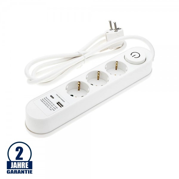Steckdosenleiste PREMIUM 3-fach 3m Kabel 16A mit Schalter u. USB-Anschluss