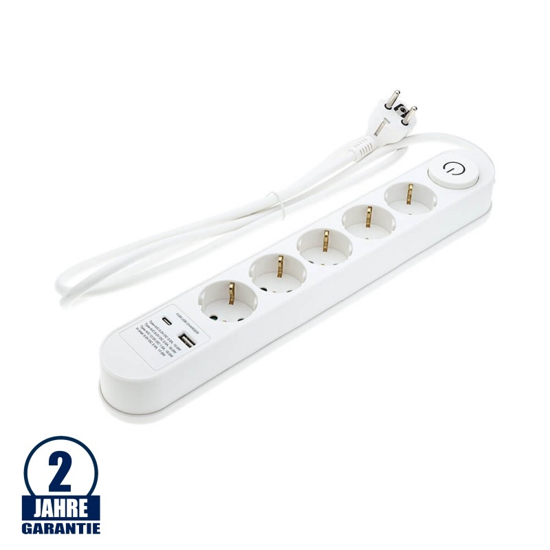 Steckdosenleiste PREMIUM 5-fach 3m Kabel 16A mit Schalter u. USB-Anschluss