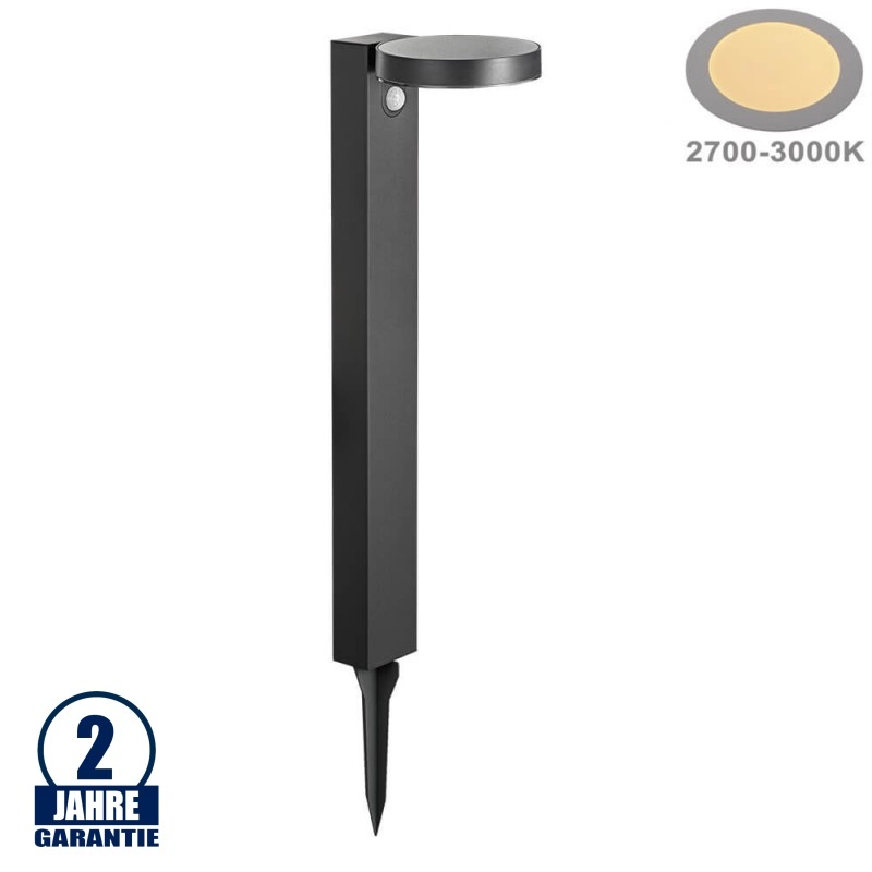 9W LED Solar Gehwegleuchte mit Erdspieß rund Warmweiß IP44