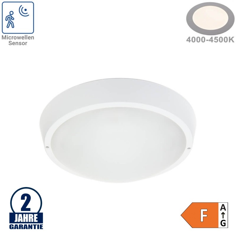 13W LED Aufbau Leuchte Kunststoff Rund mit Mikrowellensensor Neutralweiß IP65